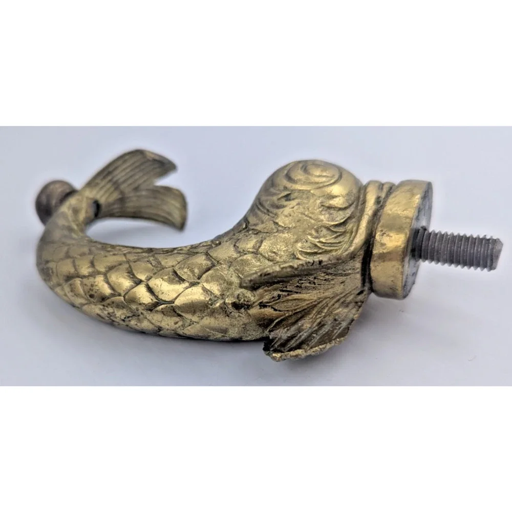 Brass Koi Fish Dolphin Screw on Part Solid Decor Repurpose Furniture Piece